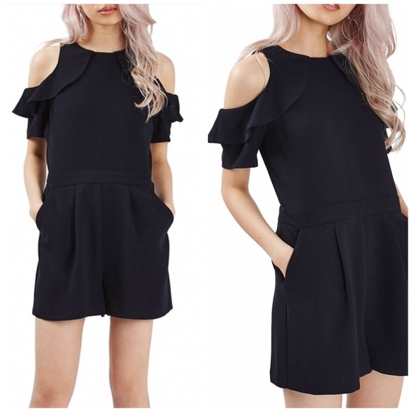 Topshop Ruffle Cold Shoulder Romper - Picture 3 of 7